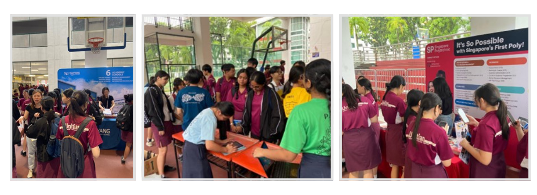 Photo collage of students engaged at the booths during the Post Secondary Institution Booths at ECG Fair
